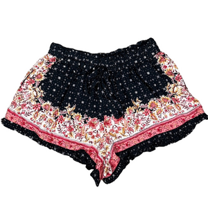 Blue Rain Black and White Floral Boho Ruffle Shorts SKU1216
